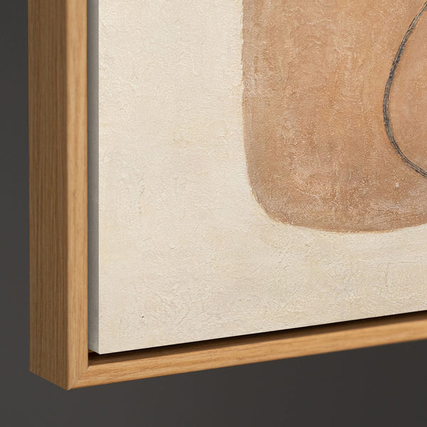 Abstraktes Leinwandbild mit feiner Linienstruktur und organischer Form