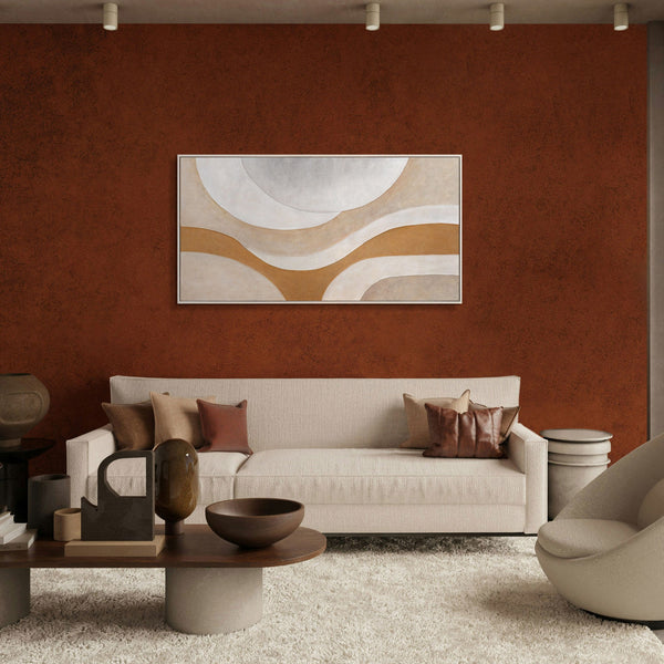 Handgemaltes Acrylbild „Wärmestrom“ – Wanddeko für Wohnzimmer in Beige & Gold