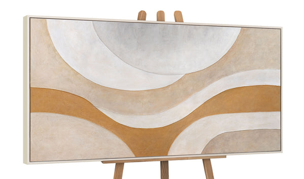 Handgemaltes Acrylbild „Wärmestrom“ – Wanddeko für Wohnzimmer in Beige & Gold