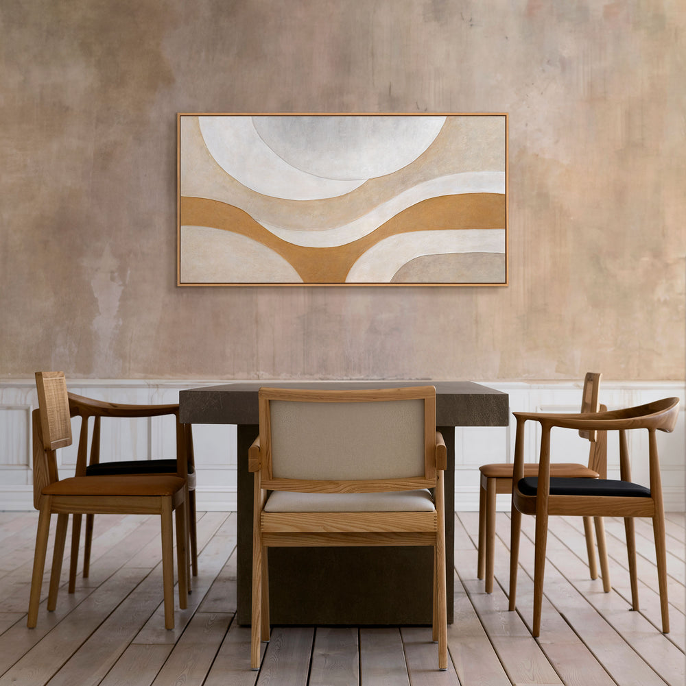 Handgemaltes Acrylbild „Wärmestrom“ – Wanddeko für Wohnzimmer in Beige & Gold