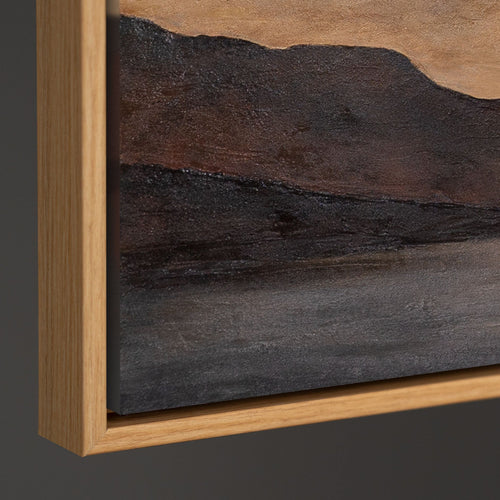 Leinwandbild modern mit Rahmen „Sanfter Sonnenaufgang“ – Abstrakte Kunst in Erdtönen
