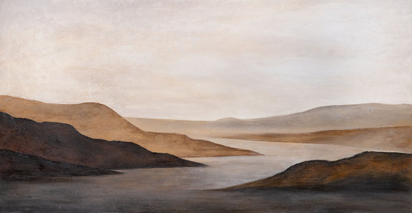 Acrylbild auf Leinwand „Sanfter Sonnenaufgang“ – Handgemalte Landschaft in Beige & Braun