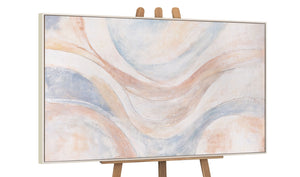 Abstraktes Acrylbild „Windlinien“ – Moderne Wandkunst in Beige, Blau & Rosa