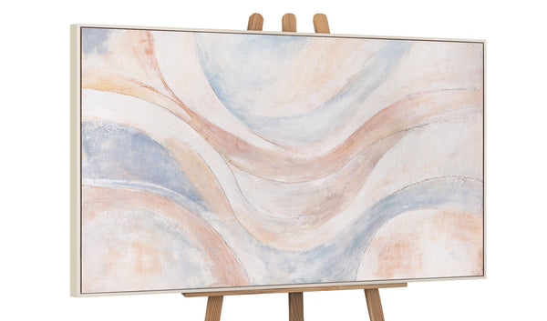 Abstraktes Acrylbild „Windlinien“ – Moderne Wandkunst in Beige, Blau & Rosa