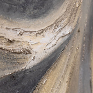Abstraktes Acrylbild „Sand und Wolken“ – Handgemaltes Leinwandbild in Beige und Grau für Wohnzimmer