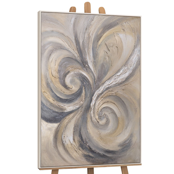 Abstraktes Acrylbild „Sand und Wolken“ – Handgemaltes Leinwandbild in Beige und Grau für Wohnzimmer