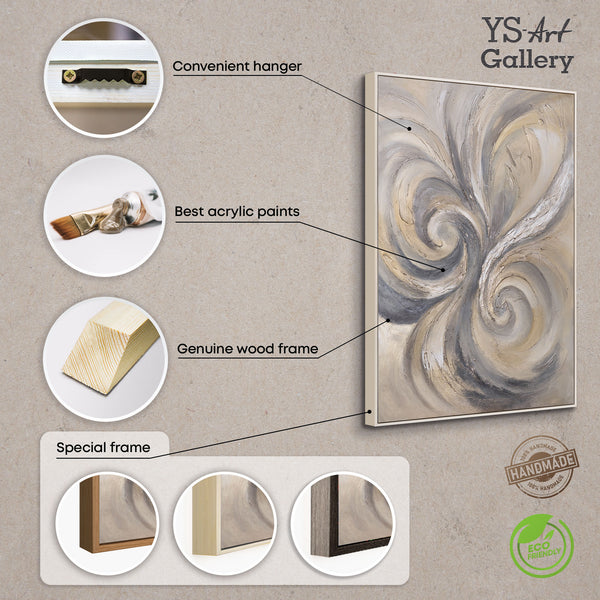 Abstraktes Acrylbild „Sand und Wolken“ – Handgemaltes Leinwandbild in Beige und Grau für Wohnzimmer