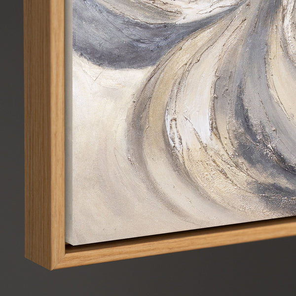 Abstraktes Acrylbild „Sand und Wolken“ – Handgemaltes Leinwandbild in Beige und Grau für Wohnzimmer