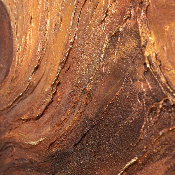 Handgemaltes Gemälde in warmen Erdtönen – moderne Leinwandkunst mit Rahmen „Bernsteinfarbene Ströme“