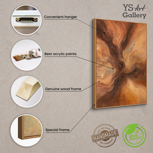 Handgemaltes Leinwandbild mit Rahmen „Amber Streams“ – Moderne Wandkunst mit Struktur