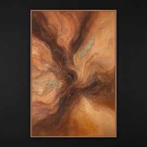 Handgemaltes Leinwandbild mit Rahmen „Amber Streams“ – Moderne Wandkunst mit Struktur