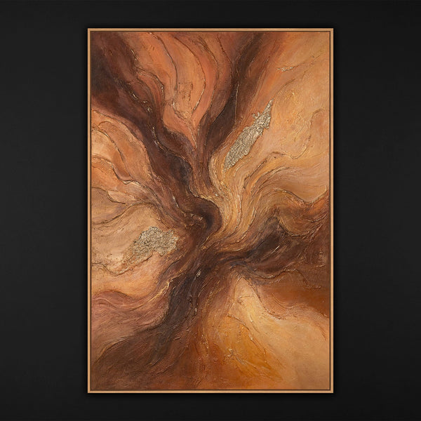 Handgemaltes Leinwandbild mit Rahmen „Amber Streams“ – Moderne Wandkunst mit Struktur