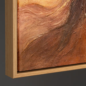 Handgemaltes Gemälde in warmen Erdtönen – moderne Leinwandkunst mit Rahmen „Bernsteinfarbene Ströme“