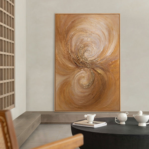 Abstraktes Acrylbild „Wirbelwind der Wärme“ – Handgemalte Leinwandkunst in warmen Brauntönen