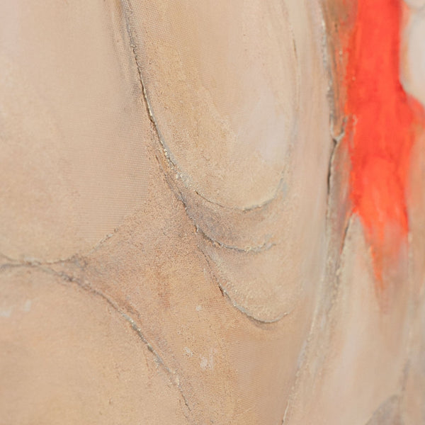 Abstraktes Acrylbild „Echo der Flammen“ – Moderne Leinwandkunst in Beige und Rot