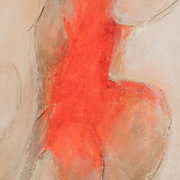 Abstraktes Acrylbild „Echo der Flammen“ – Moderne Leinwandkunst in Beige und Rot