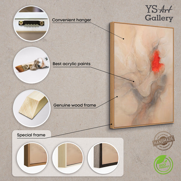Abstraktes Acrylbild „Echo der Flammen“ – Moderne Leinwandkunst in Beige und Rot