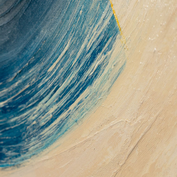 Abstraktes Kunstwerk „Schnitt durch den Horizont“ – Acrylgemälde modern in Blau und Gelb