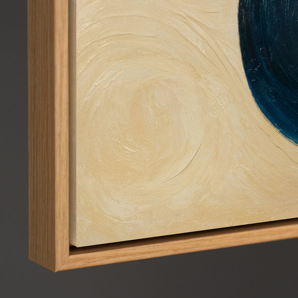 Abstraktes Kunstwerk „Schnitt durch den Horizont“ – Acrylgemälde modern in Blau und Gelb