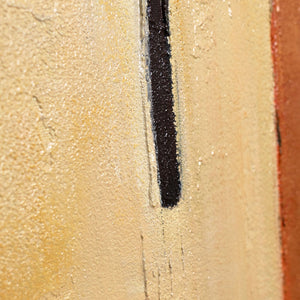 Geometrisches Leinwandbild „Gleichgewicht" – Nahaufnahme des Kreises in Orange und Weiß auf Beige