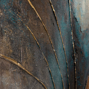 Handgemaltes Wandbild „Wind und Gold" – organische Abstraktion in Bronze, Türkis und Gold