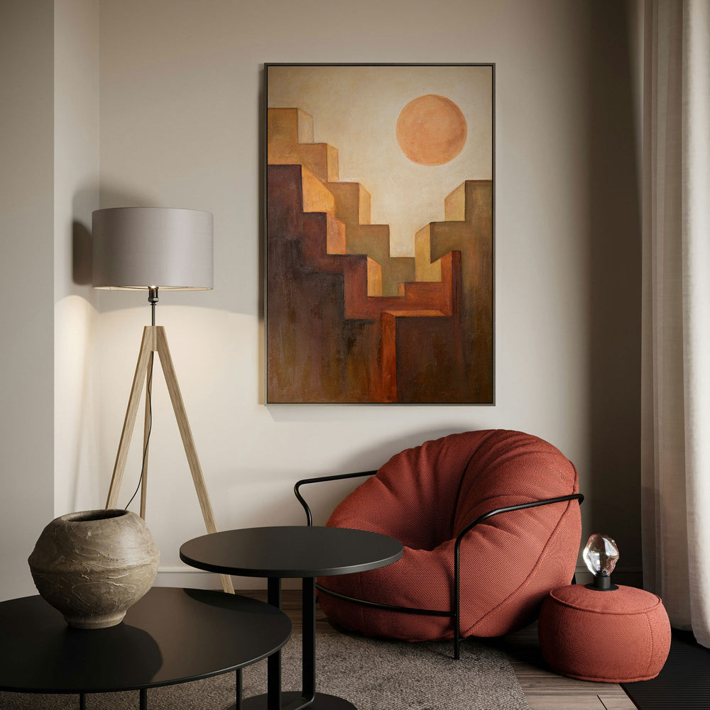 Handgemaltes Leinwandbild „Aufstieg“ – Abstrakte Kunst mit Struktur und Sonne