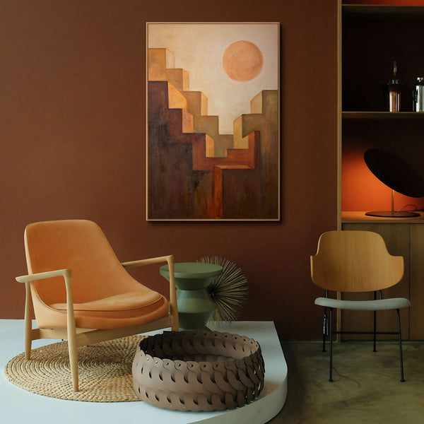 Handgemaltes Leinwandbild „Aufstieg“ – Abstrakte Kunst mit Struktur und Sonne