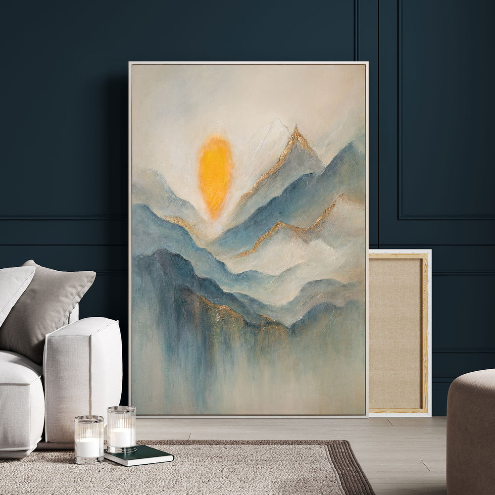 Handgemaltes Acrylbild auf Leinwand „Morgendämmerung in den Wolken“ – Moderne Wandkunst