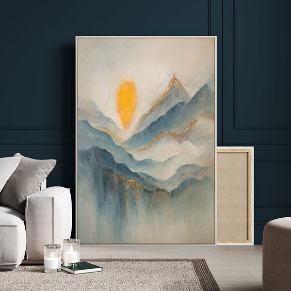 Handgemaltes Acrylbild auf Leinwand „Morgendämmerung in den Wolken“ – Moderne Wandkunst