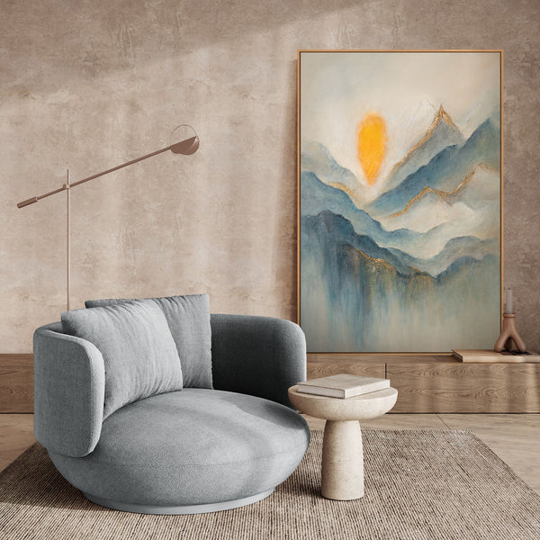 Handgemaltes Acrylbild auf Leinwand „Morgendämmerung in den Wolken“ – Moderne Wandkunst