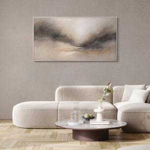 Abstraktes Acrylbild „Nebliger Morgen“ – Elegante Acrylgemälde in Beige & Grau