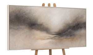 Abstraktes Acrylbild „Nebliger Morgen“ – Elegante Acrylgemälde in Beige & Grau