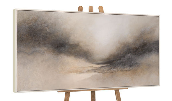 Abstraktes Acrylbild „Nebliger Morgen“ – Elegante Acrylgemälde in Beige & Grau