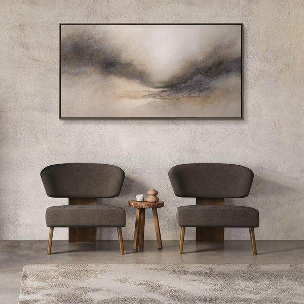 Abstraktes Acrylbild „Nebliger Morgen“ – Elegante Acrylgemälde in Beige & Grau