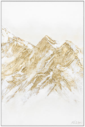 Hand-painted canvas painting “Zugspitze” – abstract mountain landscape in white and gold