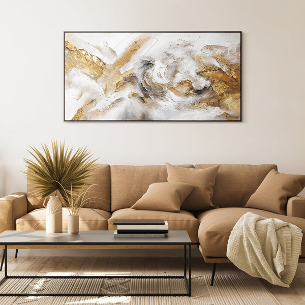"Handmade Painting with Frame 'Consonance' – Abstract Art with Gold"