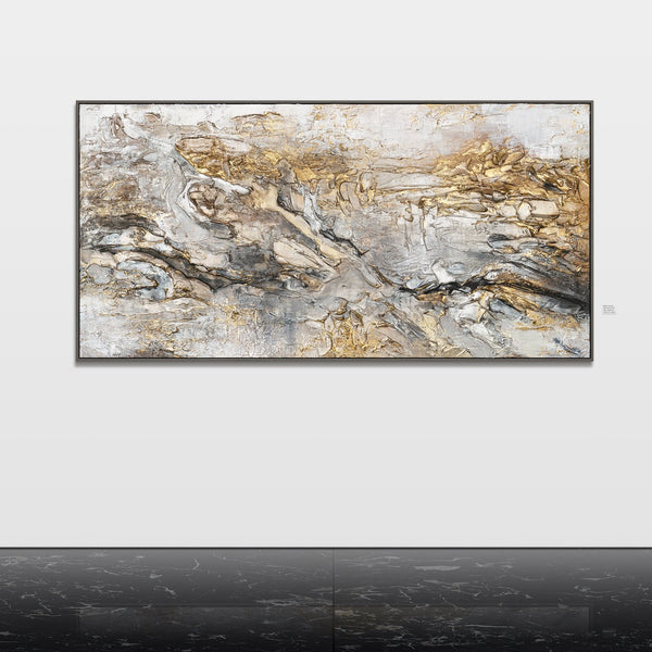 Abstrakte Acrylmalerei mit goldenen Akzenten - Handgemaltes Bild auf Leinwand mit Rahmen
