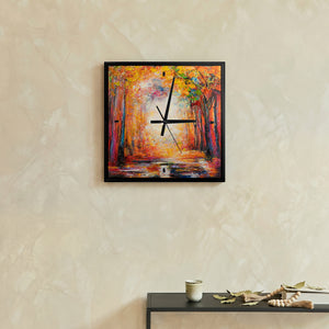 Handgemalte außergewöhnliche Wanduhr – expressive Herbstlandschaft – 35×35 cm