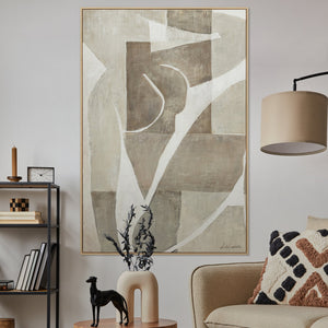 Handgemaltes Gemälde „Mery“ – Abstrakte Linienkunst in Beige