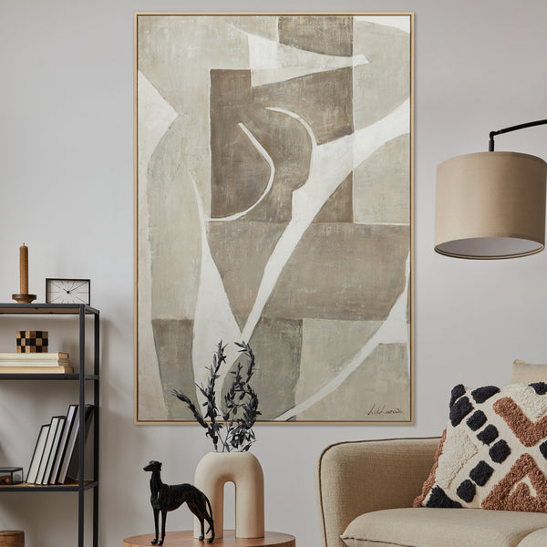 Handgemaltes Gemälde „Mery“ – Abstrakte Linienkunst in Beige