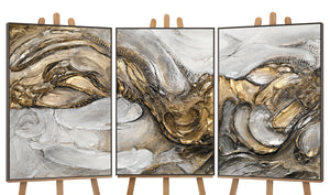 Handgemaltes Leinwand für Wohnzimmer Triptychon mit Rahmen „Tsunami“