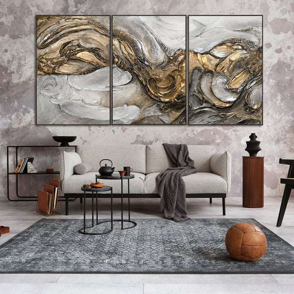 Handgemaltes Leinwand für Wohnzimmer Triptychon mit Rahmen „Tsunami“