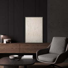 Abstraktes Acrylbild „Schleier" im modernen Wohnzimmer – minimalistische Wanddeko in Naturtönen