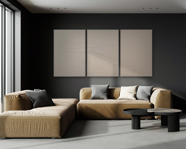 Beige Abstraktes Acryl-Leinwandbild mit Rahmen - Sanfte Berührung