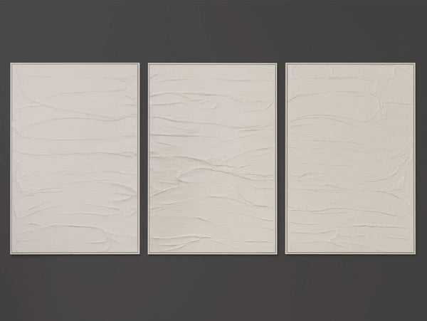 „Schleier“ – Handgemaltes Triptychon Modern mit beigem Rahmen