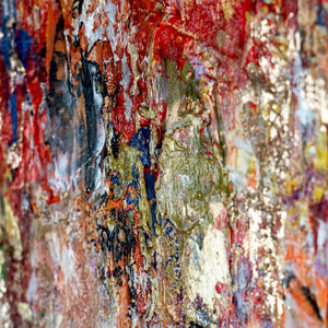 Detail des Gemäldes „Heller Horizont" – lebendige Farbschichten in Orange, Rot und Gold