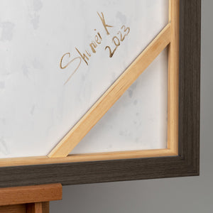 Handgemaltes Wandbild „Universum I" – abstrakte Komposition in Gold und Grau, 60x40 cm
