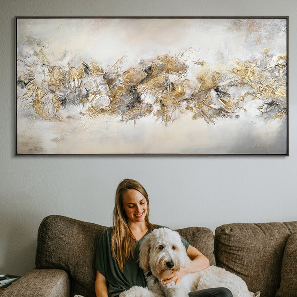 Handgemalte Großes Gemälde "Glückslinie" mit Rahmen 200x100 cm