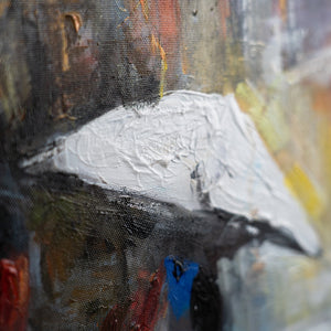 Handgemaltes Stadtbild „Städtische Atmosphäre" – Regenszene mit Menschen und Schirmen, 60x40 cm