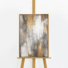 Handgemaltes Acrylbild „Sanfter Zeitfluss" auf Staffelei – Gold und Grau Reliefstruktur, goldener Rahmen